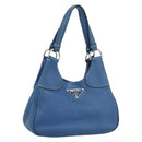 PRADA Hand Bag Vittero Dino Leather Blue Gold Auth 189048A-1