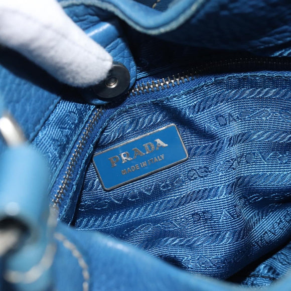 PRADA Hand Bag Vittero Dino Leather Blue Gold Auth 189048A