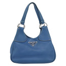 PRADA Hand Bag Vittero Dino Leather Blue Gold Auth 189048A-2