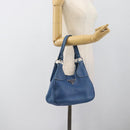 PRADA Hand Bag Vittero Dino Leather Blue Gold Auth 189048A-23