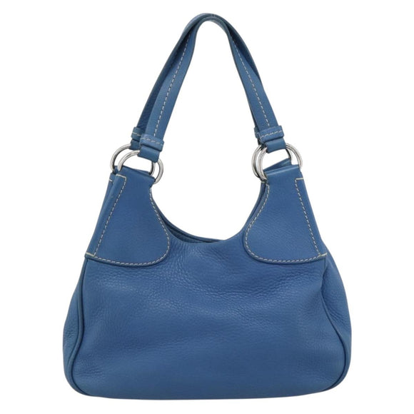 PRADA Hand Bag Vittero Dino Leather Blue Gold Auth 189048A
