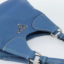 PRADA Hand Bag Vittero Dino Leather Blue Gold Auth 189048A-6
