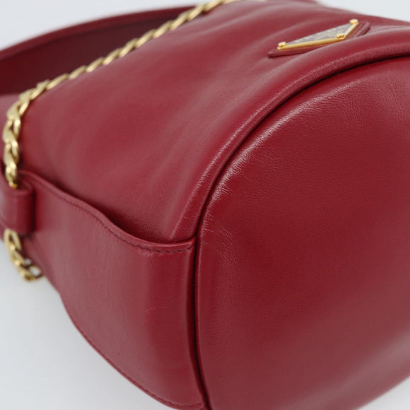 PRADA Petit Sack Hand Bag Leather Red Gold Auth 189049SM