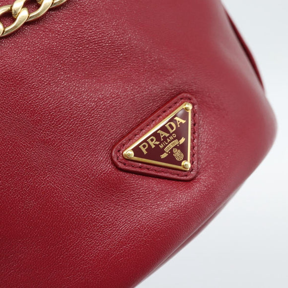 PRADA Petit Sack Hand Bag Leather Red Gold Auth 189049SM