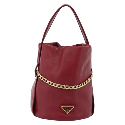 PRADA Petit Sack Hand Bag Leather Red Gold Auth 189049SM - 0