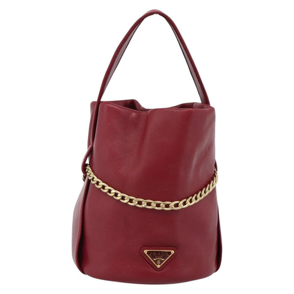 PRADA Petit Sack Hand Bag Leather Red Gold Auth 189049SM
