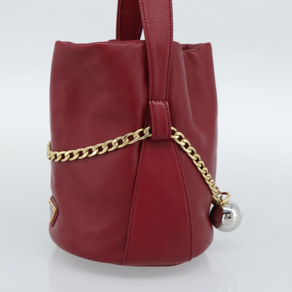 PRADA Petit Sack Hand Bag Leather Red Gold Auth 189049SM