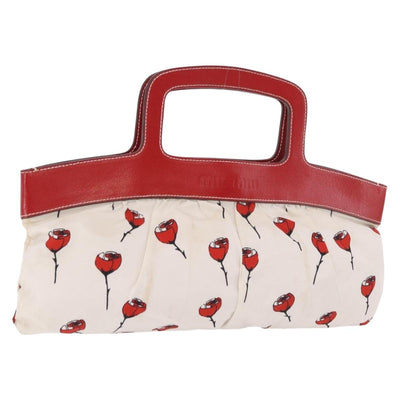 Miu Miu Hand Bag Canvas White Gold Auth 189051A