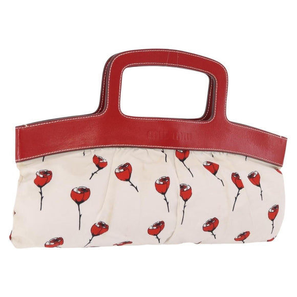 Miu Miu Hand Bag Canvas White Gold Auth 189051A