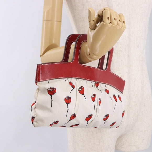 Miu Miu Hand Bag Canvas White Gold Auth 189051A