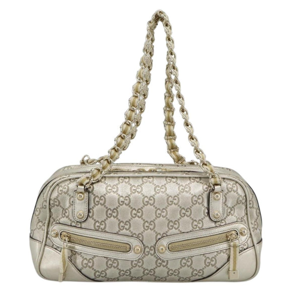 GUCCI GG Canvas Guccissima Shoulder Bag Leather Gold 152462 Auth 189052V