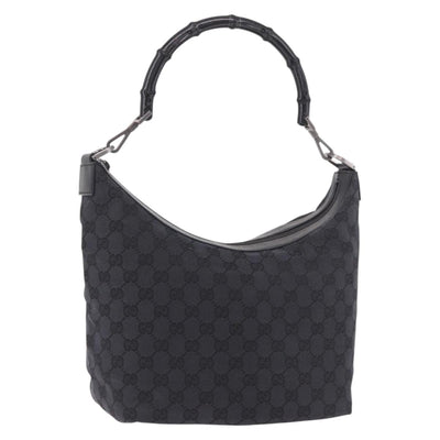 GUCCI Bamboo GG Canvas Shoulder Bag Black Silver 000 0531 Auth 189053A