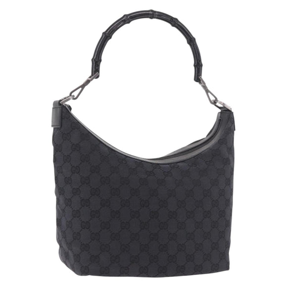 GUCCI Bamboo GG Canvas Shoulder Bag Black Silver 000 0531 Auth 189053A