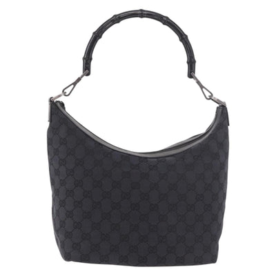 GUCCI Bamboo GG Canvas Shoulder Bag Black Silver 000 0531 Auth 189053A - 0
