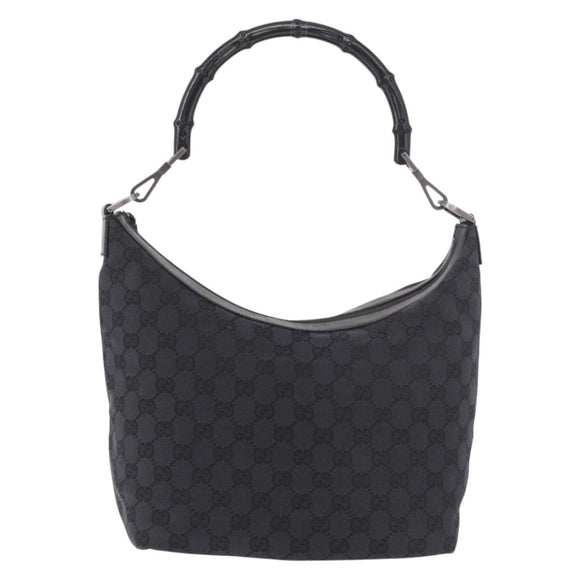 GUCCI Bamboo GG Canvas Shoulder Bag Black Silver 000 0531 Auth 189053A