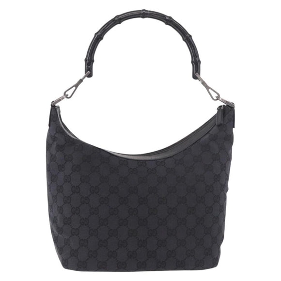 GUCCI Bamboo GG Canvas Shoulder Bag Black Silver 000 0531 Auth 189053A