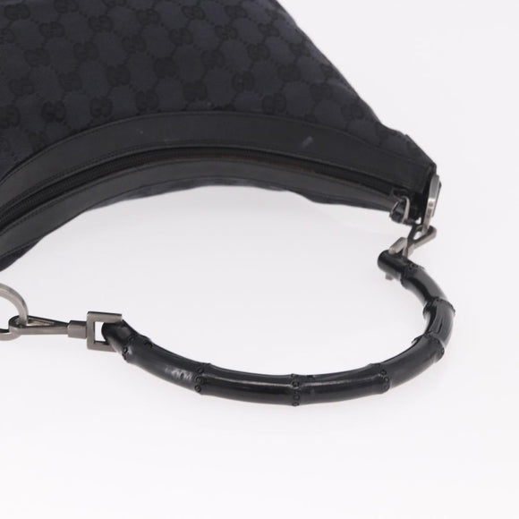GUCCI Bamboo GG Canvas Shoulder Bag Black Silver 000 0531 Auth 189053A