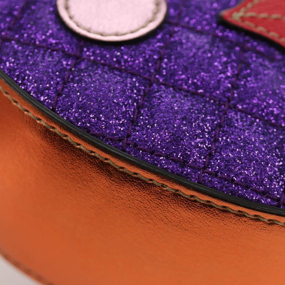 GUCCI Children's Pineapple Shoulder Bag Leather Purple Silver Auth 189054SAM