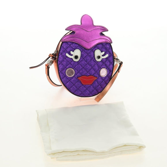 GUCCI Children's Pineapple Shoulder Bag Leather Purple Silver Auth 189054SAM
