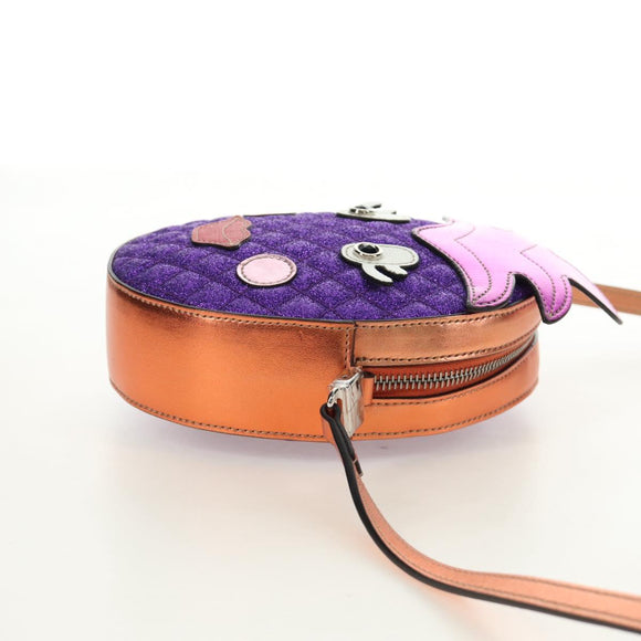 GUCCI Children's Pineapple Shoulder Bag Leather Purple Silver Auth 189054SAM