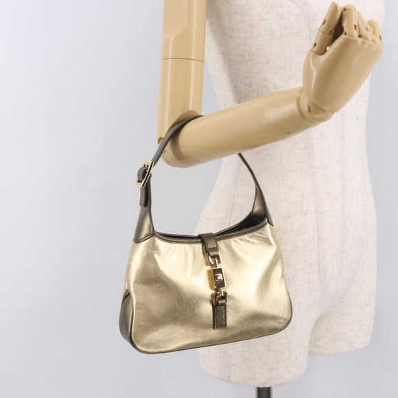 GUCCI Jackie Hand Pouch Leather Gold 005 0775 Auth 189055V
