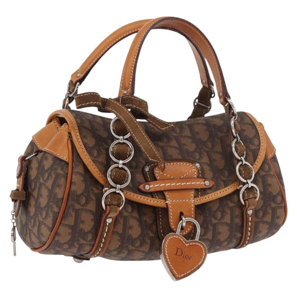 Christian Dior Trotter Canvas Romantic Chain Bag PVC Brown Silver Auth 189056