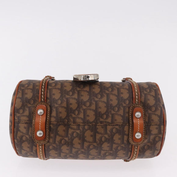 Christian Dior Trotter Canvas Romantic Chain Bag PVC Brown Silver Auth 189056
