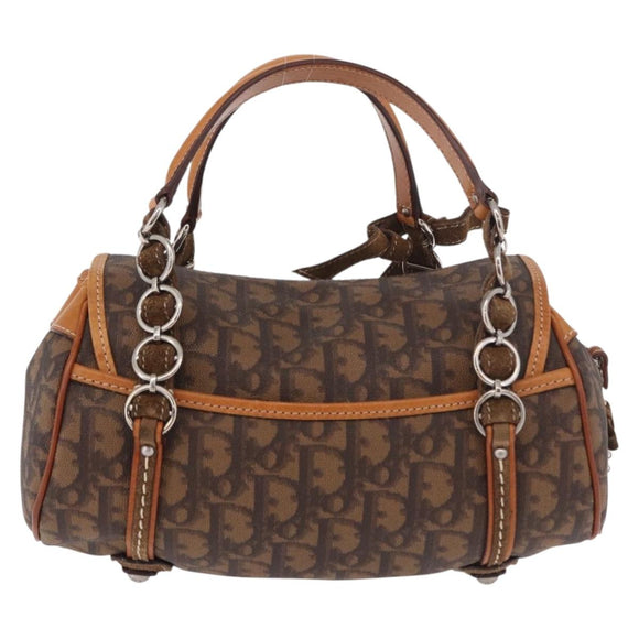 Christian Dior Trotter Canvas Romantic Chain Bag PVC Brown Silver Auth 189056