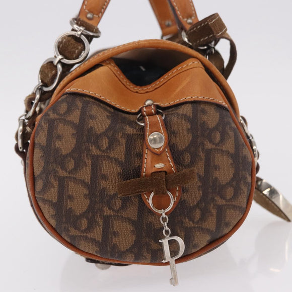 Christian Dior Trotter Canvas Romantic Chain Bag PVC Brown Silver Auth 189056