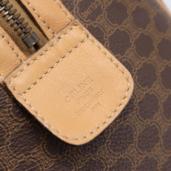 CELINE Macadam Canvas Boston Bag PVC Leather 2way Brown Gold Auth 189058