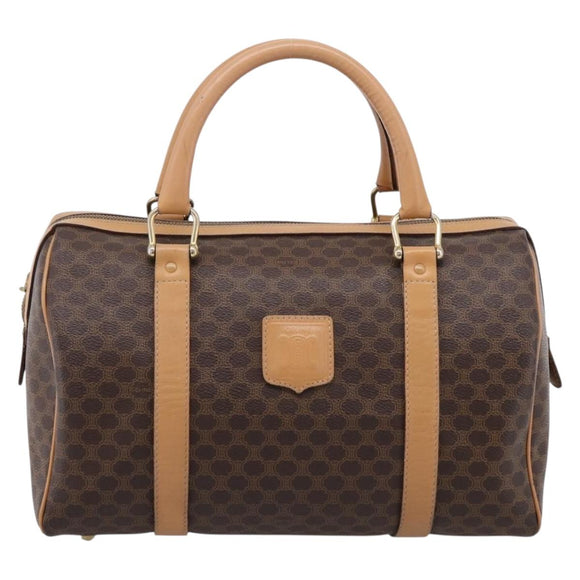 CELINE Macadam Canvas Boston Bag PVC Leather 2way Brown Gold Auth 189058