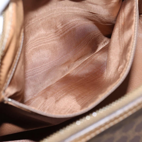 CELINE Macadam Canvas Boston Bag PVC Leather 2way Brown Gold Auth 189058