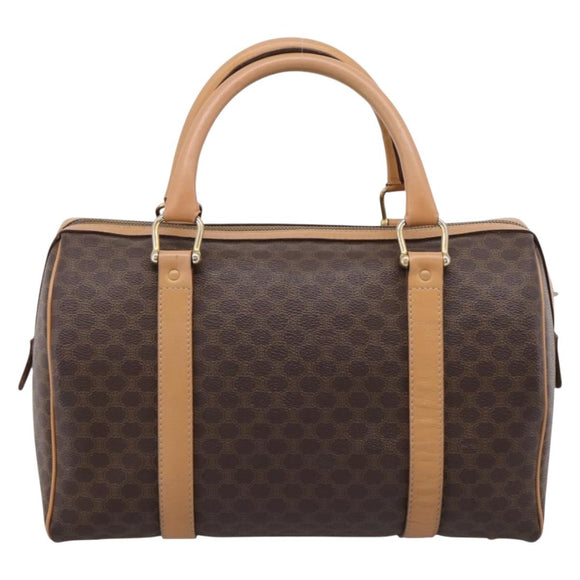 CELINE Macadam Canvas Boston Bag PVC Leather 2way Brown Gold Auth 189058