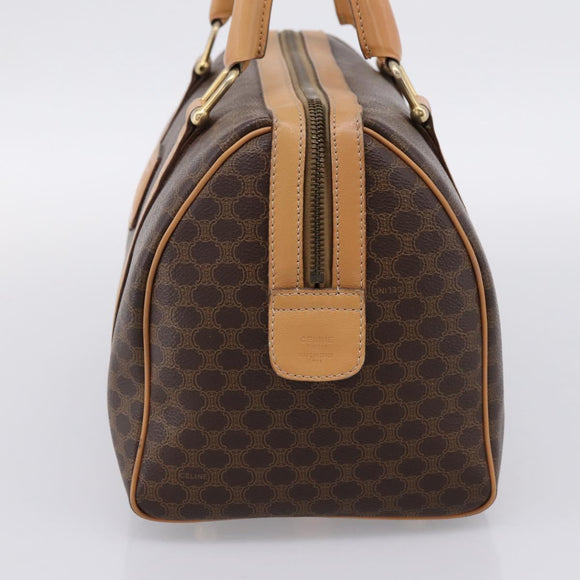 CELINE Macadam Canvas Boston Bag PVC Leather 2way Brown Gold Auth 189058
