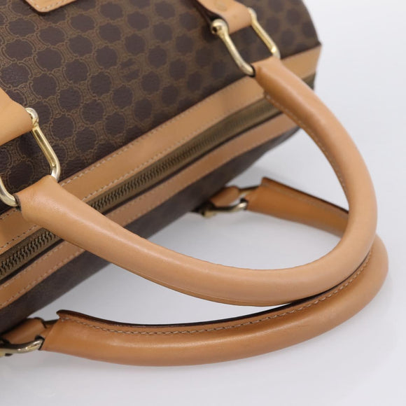 CELINE Macadam Canvas Boston Bag PVC Leather 2way Brown Gold Auth 189058