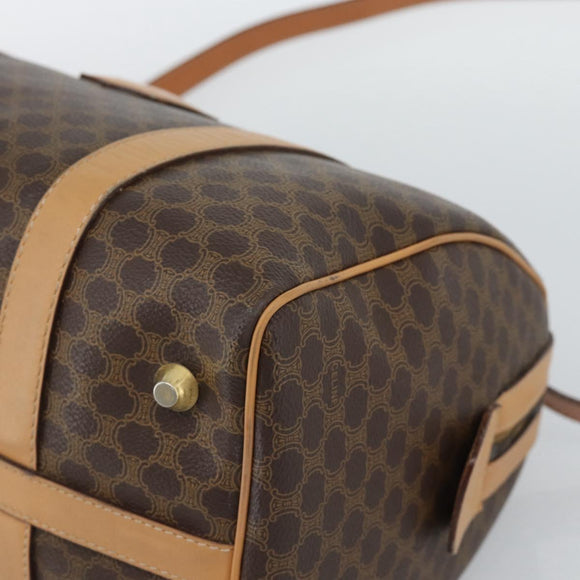 CELINE Macadam Canvas Boston Bag PVC Leather 2way Brown Gold Auth 189058A