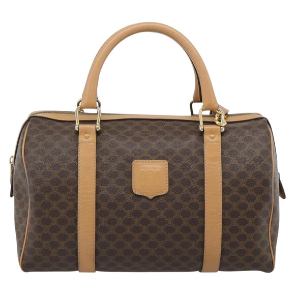 CELINE Macadam Canvas Boston Bag PVC Leather 2way Brown Gold Auth 189058A