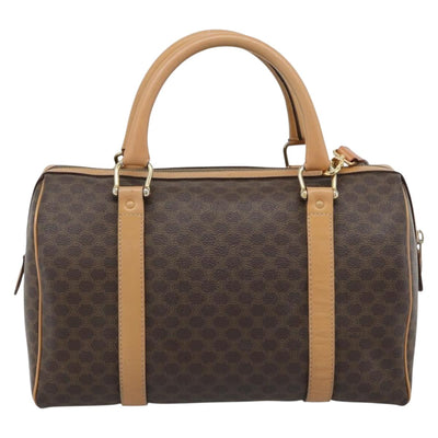 CELINE Macadam Canvas Boston Bag PVC Leather 2way Brown Gold Auth 189058A - 0