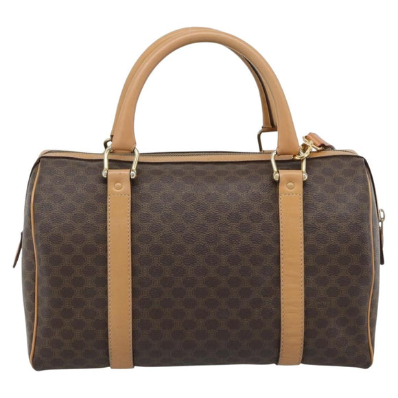 CELINE Macadam Canvas Boston Bag PVC Leather 2way Brown Gold Auth 189058A