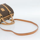 CELINE Macadam Canvas Boston Bag PVC Leather 2way Brown Gold Auth 189058A-9