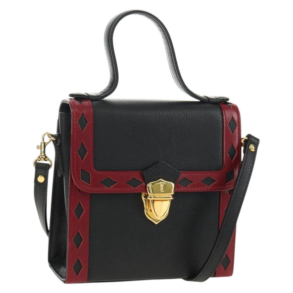 SAINT LAURENT Hand Bag Leather 2way Black Gold Auth 189059A