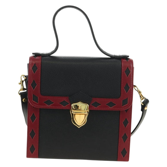 SAINT LAURENT Hand Bag Leather 2way Black Gold Auth 189059A