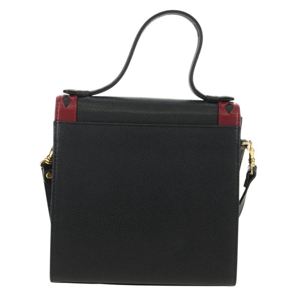 SAINT LAURENT Hand Bag Leather 2way Black Gold Auth 189059A