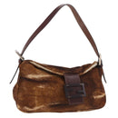 FENDI Mamma Baguette Shoulder Bag Harako leather Brown Silver Auth 189060A-1