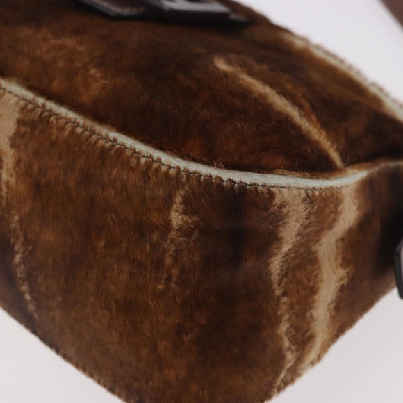 FENDI Mamma Baguette Shoulder Bag Harako leather Brown Silver Auth 189060A