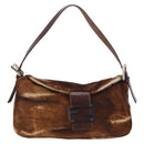 FENDI Mamma Baguette Shoulder Bag Harako leather Brown Silver Auth 189060A-13