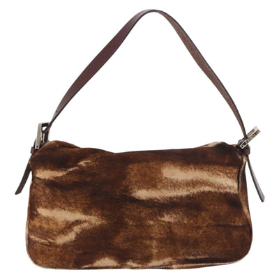 FENDI Mamma Baguette Shoulder Bag Harako leather Brown Silver Auth 189060A - 0