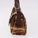 FENDI Mamma Baguette Shoulder Bag Harako leather Brown Silver Auth 189060A-3