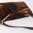 FENDI Mamma Baguette Shoulder Bag Harako leather Brown Silver Auth 189060A-6