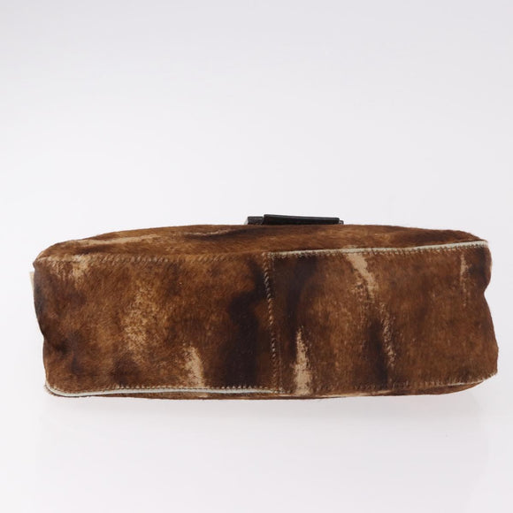 FENDI Mamma Baguette Shoulder Bag Harako leather Brown Silver Auth 189060A